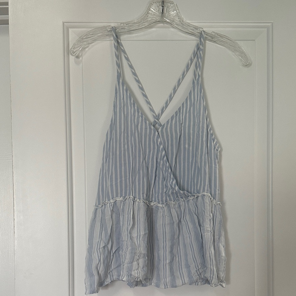 American Eagle Outfitters Light Blue and White Striped Tank Top